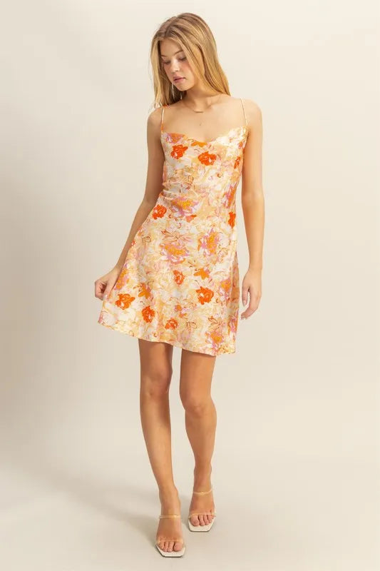 HYFVE Floral Cowl-Neck Satin Mini Dress