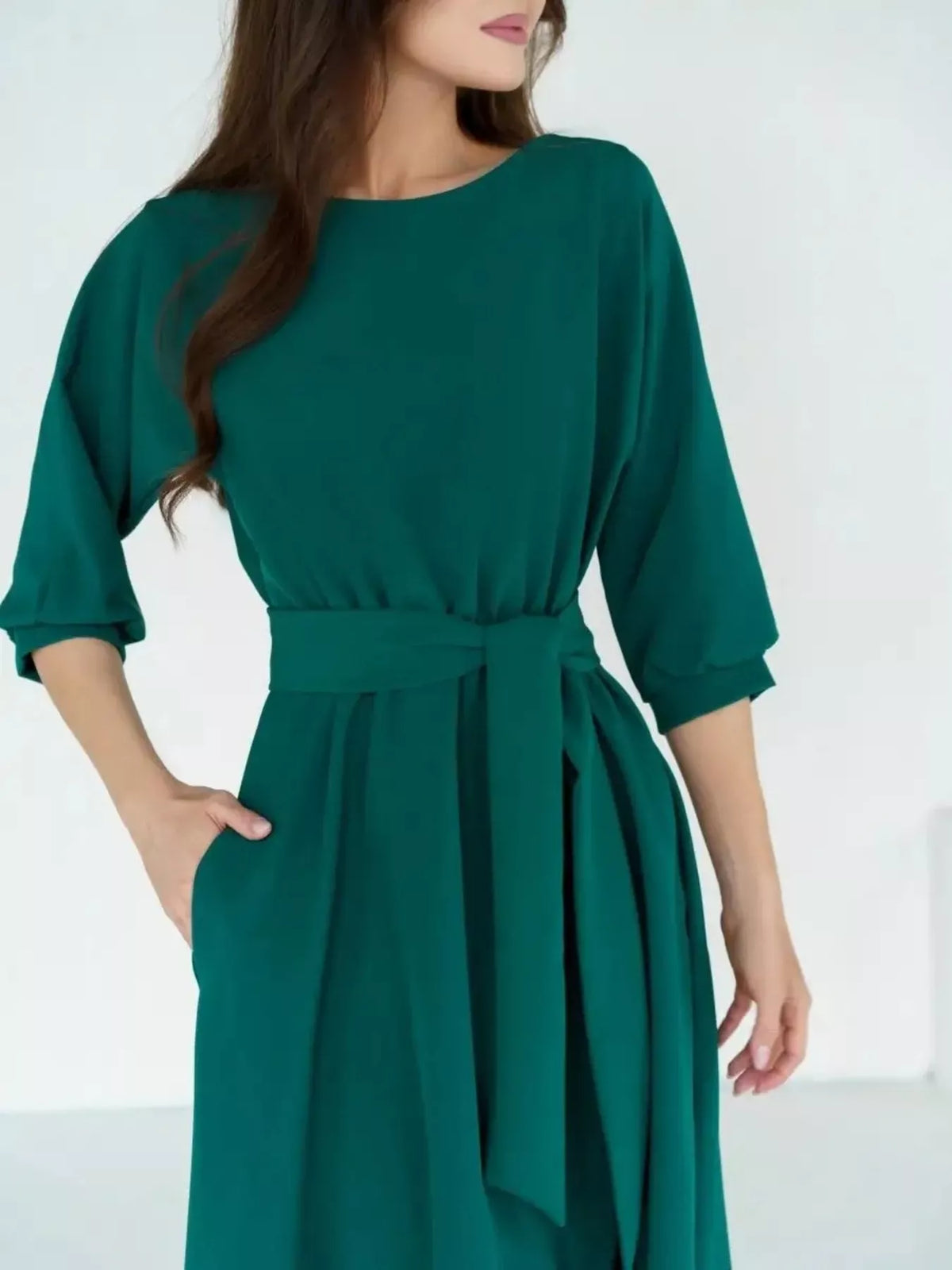 Belted Midi Dress with Pockets | S–XXL