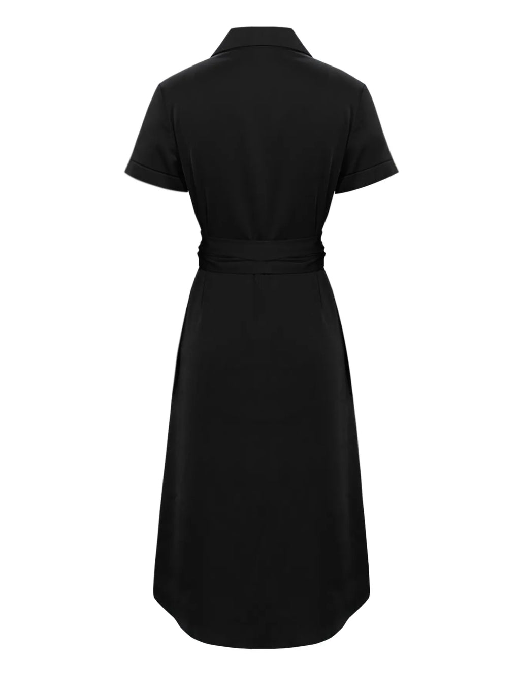 Black Button-Down Belted Midi Shirt Dress