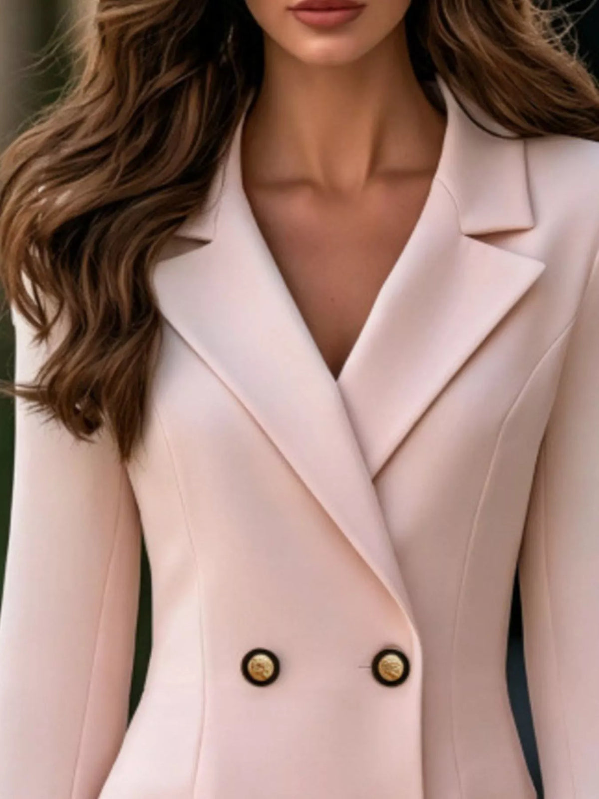 Double-Breasted Blazer Dress with Lace Flare Cuffs