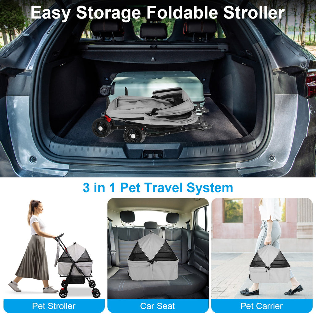 Premium 4-Wheel Foldable Pet Stroller — Travel Jogger with Removable Carrier & Storage — Prime Trend Market