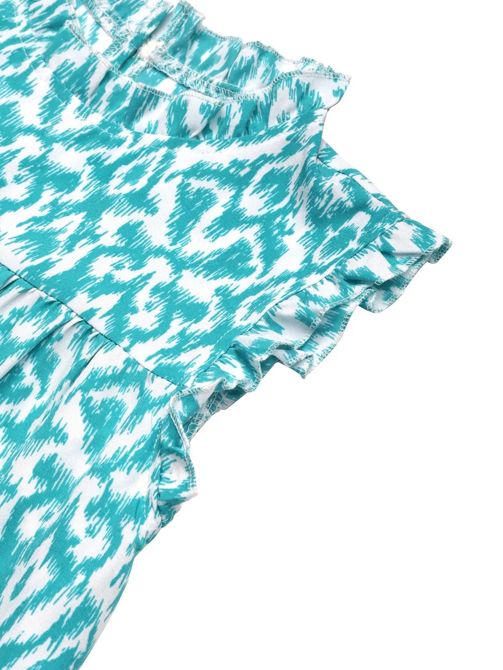 Perfee Printed Frill-Trim Sleeveless Tiered Mini Dress
