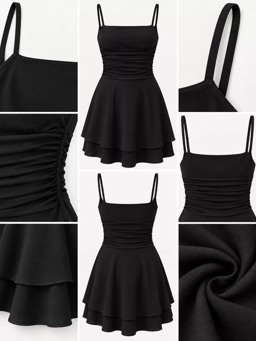Ruched Spaghetti-Strap Layered Mini Dress