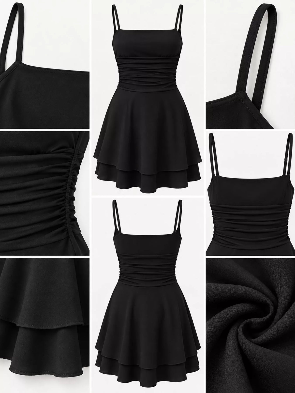 Ruched Spaghetti-Strap Layered Mini Dress
