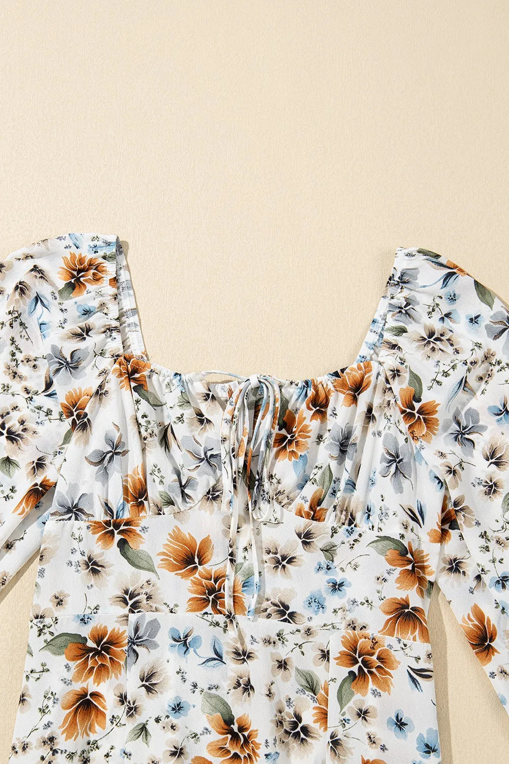 Floral Square-Neck Flounce-Sleeve Slit Midi Dress