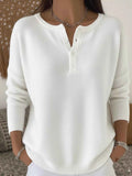 Half-Button Long-Sleeve Knit Top