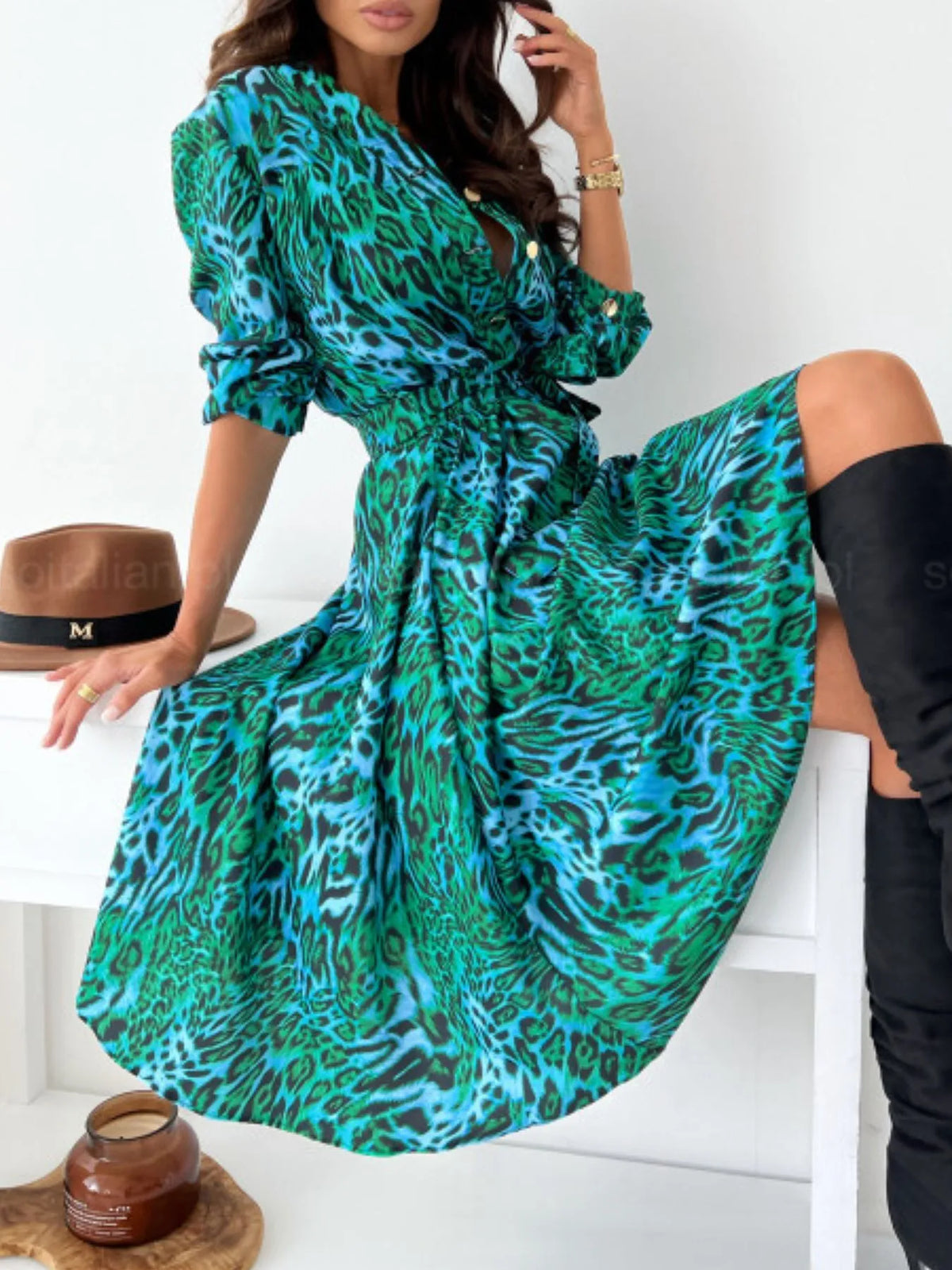 Printed Tie-Waist Midi Dress | S–2XL