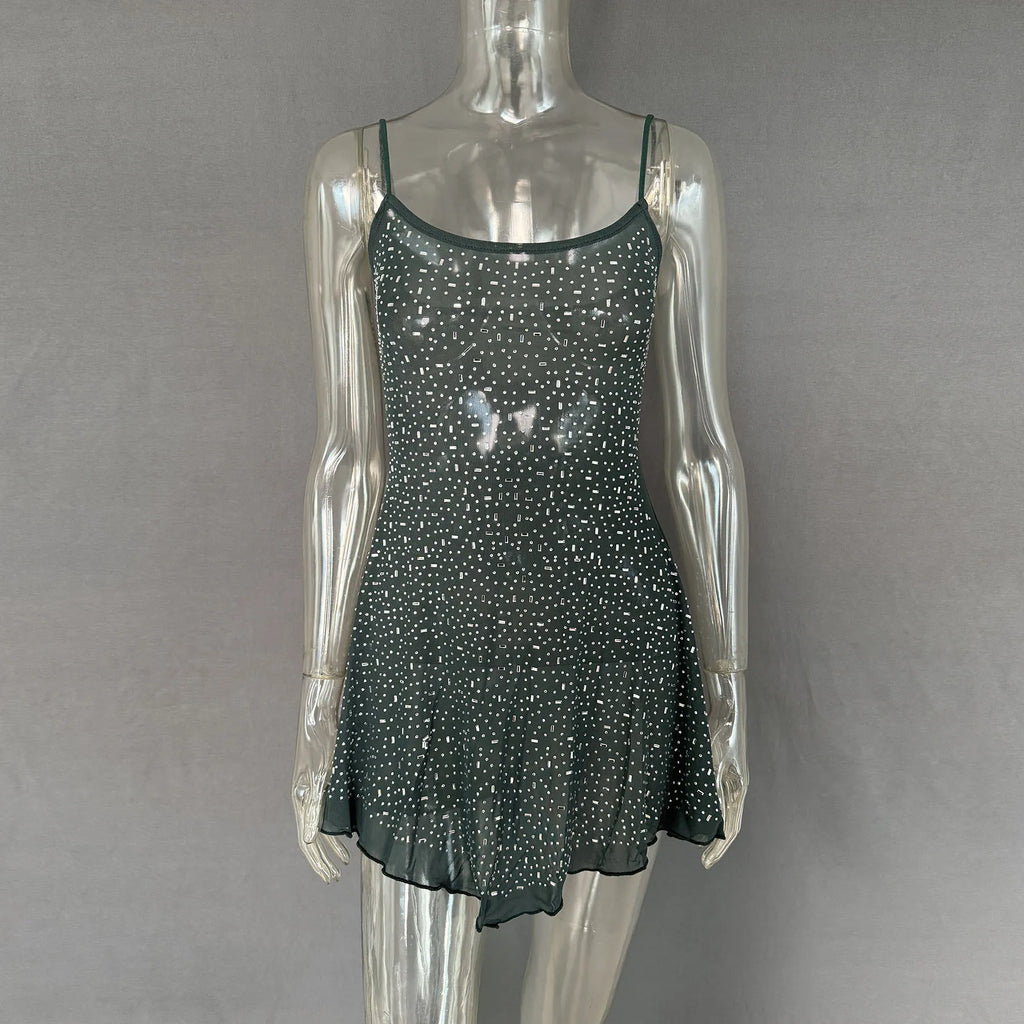 Rhinestone-Detail Mini Cami Dress