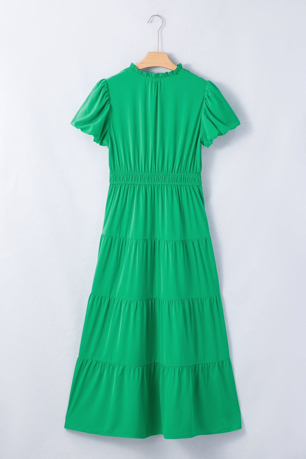 Ruffled Tiered Puff-Sleeve Maxi Dress