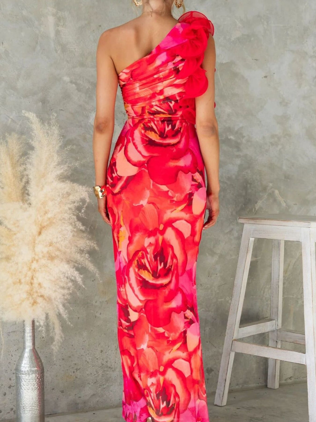 Floral-Print One-Shoulder Maxi Dress