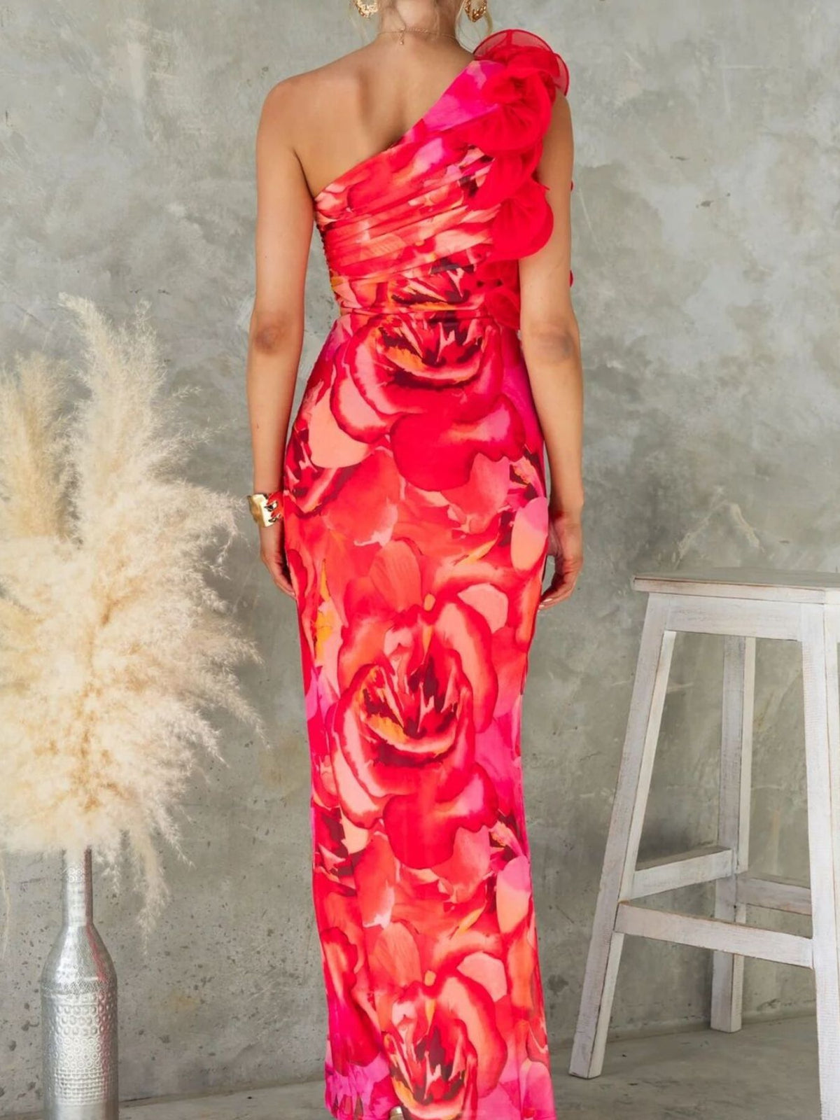 Floral-Print One-Shoulder Maxi Dress