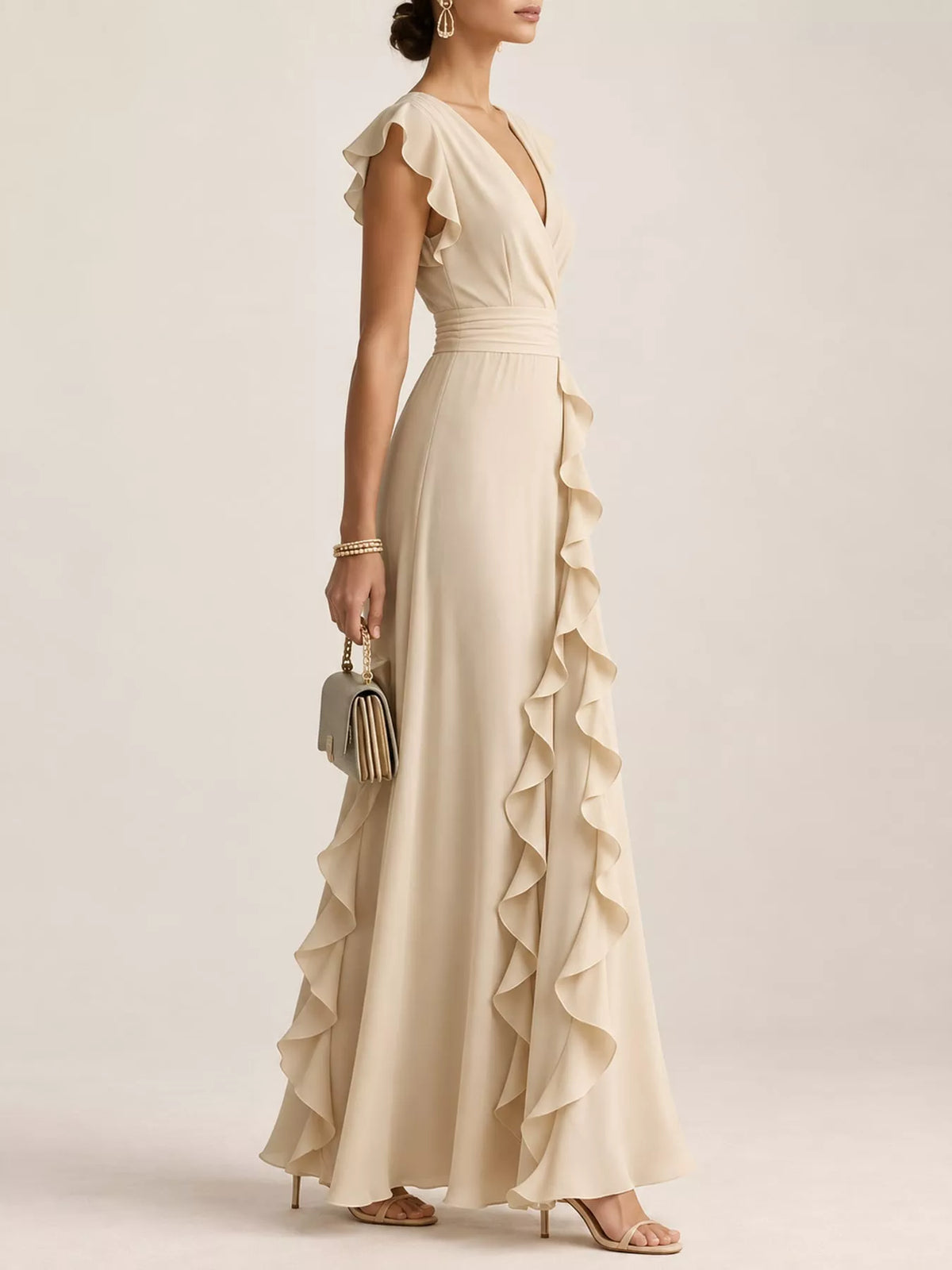 Ruffled Surplice Sleeveless Maxi Dress