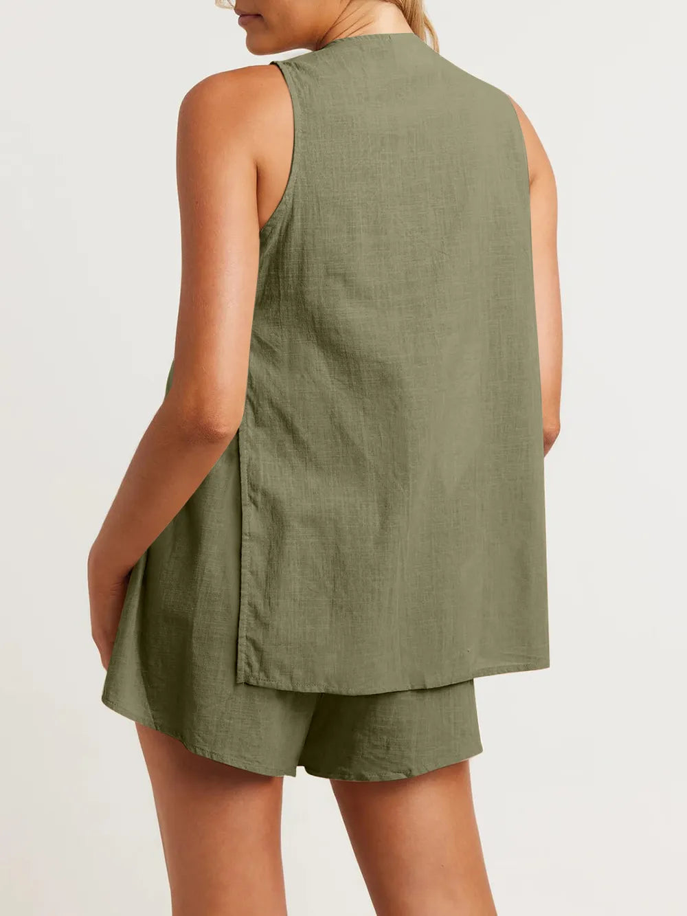Cotton Button-Front Sleeveless Top & Shorts Set