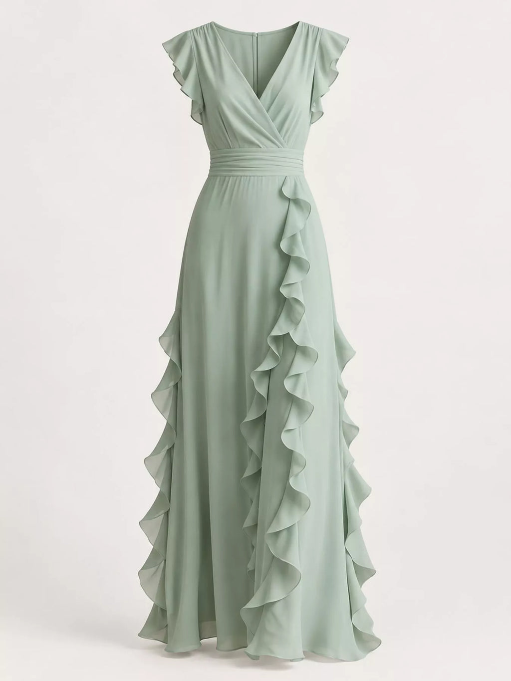 Ruffled Surplice Sleeveless Maxi Dress