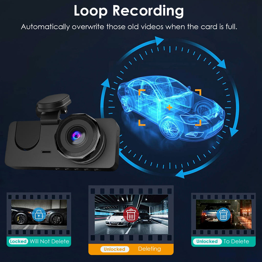 3-Channel Dash Cam Front Inside Rear | 32G MMC | G-Sensor | Parking Monitor | Loop Recording — Prime Trend Market