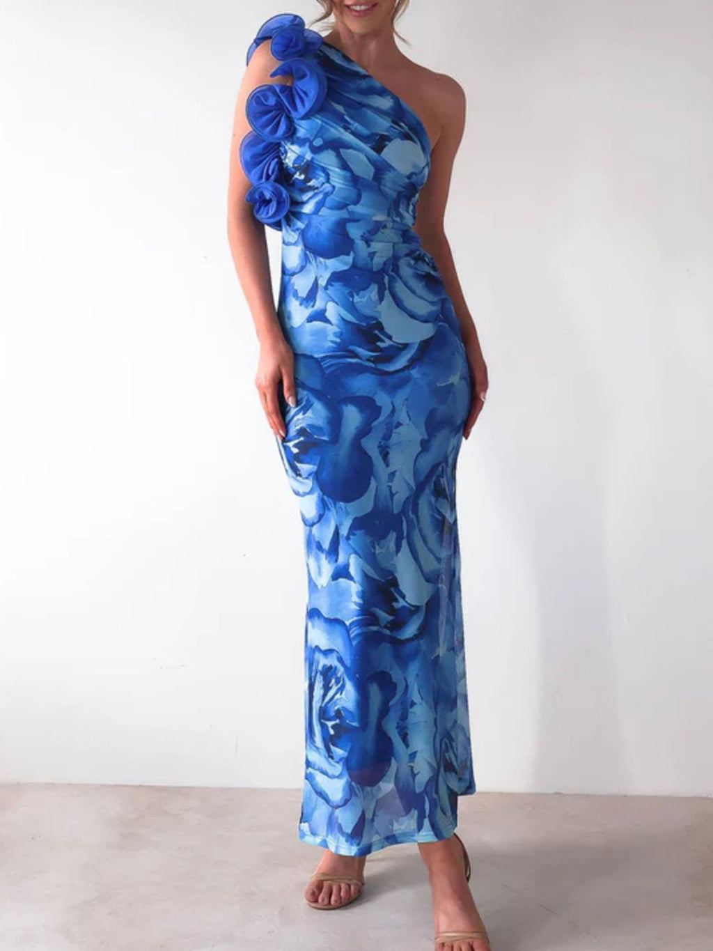 Floral-Print One-Shoulder Maxi Dress