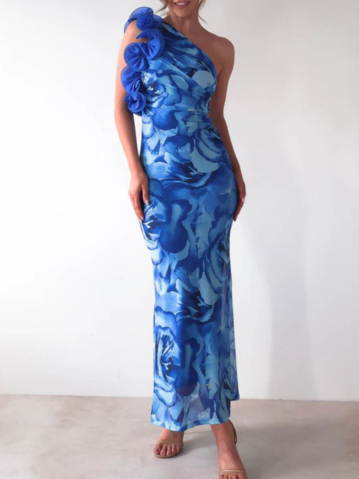 Floral-Print One-Shoulder Maxi Dress