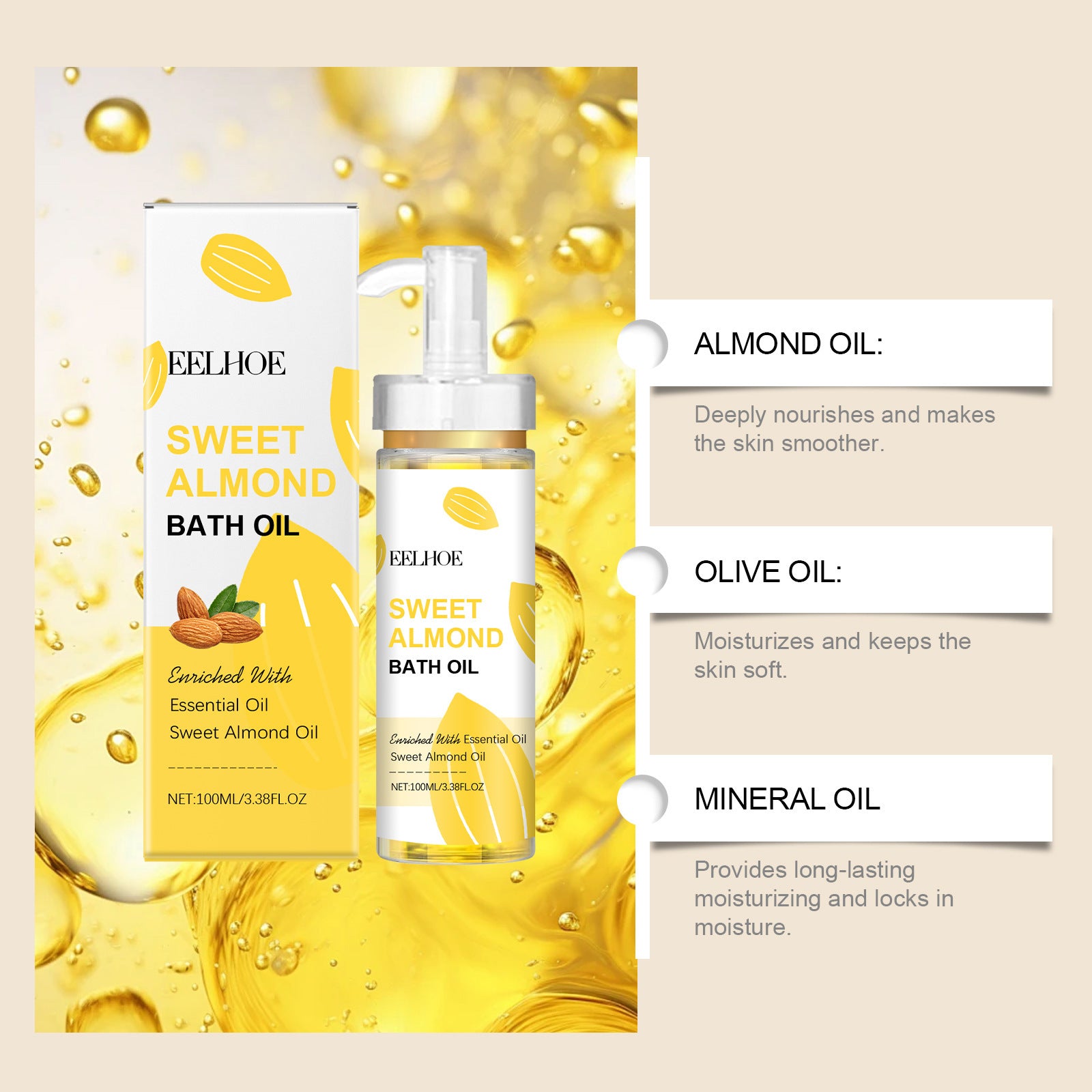 Luxury Daily Body & Skin Massage Oil — Almond & Olive Oil Nourishing Skin Care Formula 100ml — Prime Trend Market