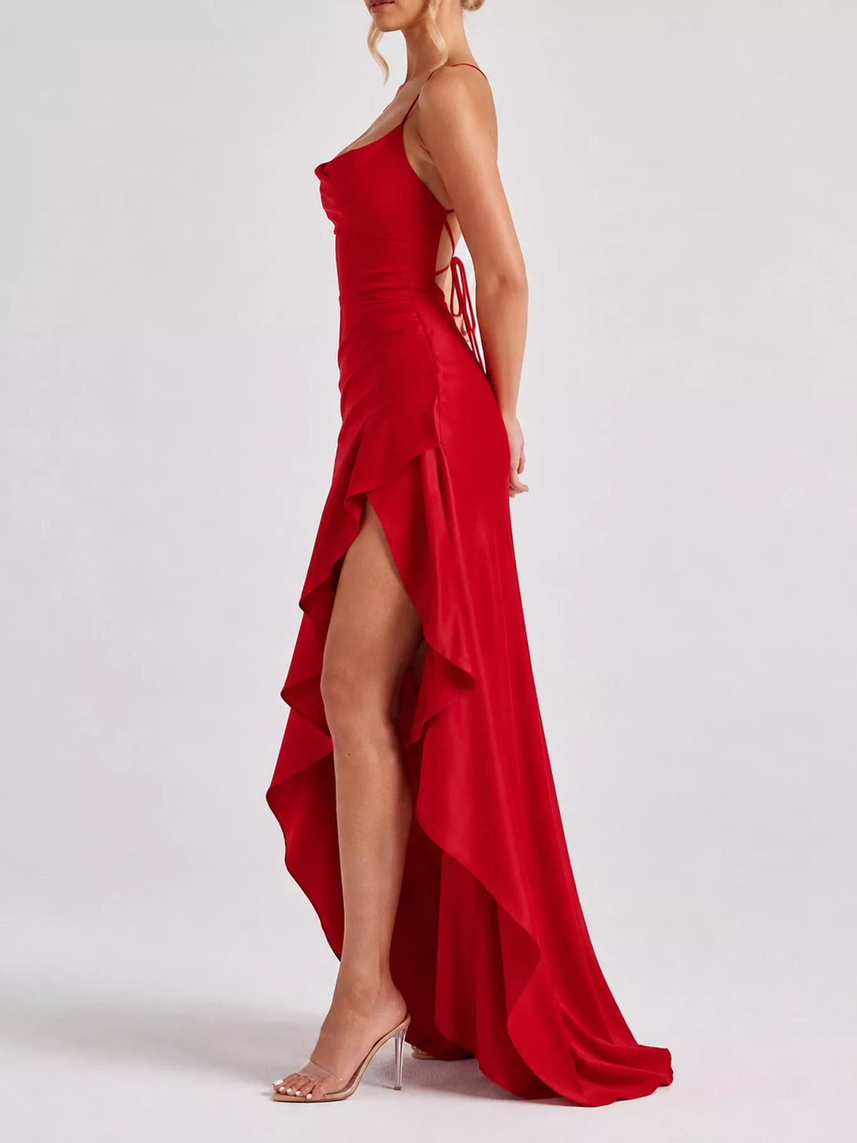 High-Low Ruffle-Hem Evening Dress