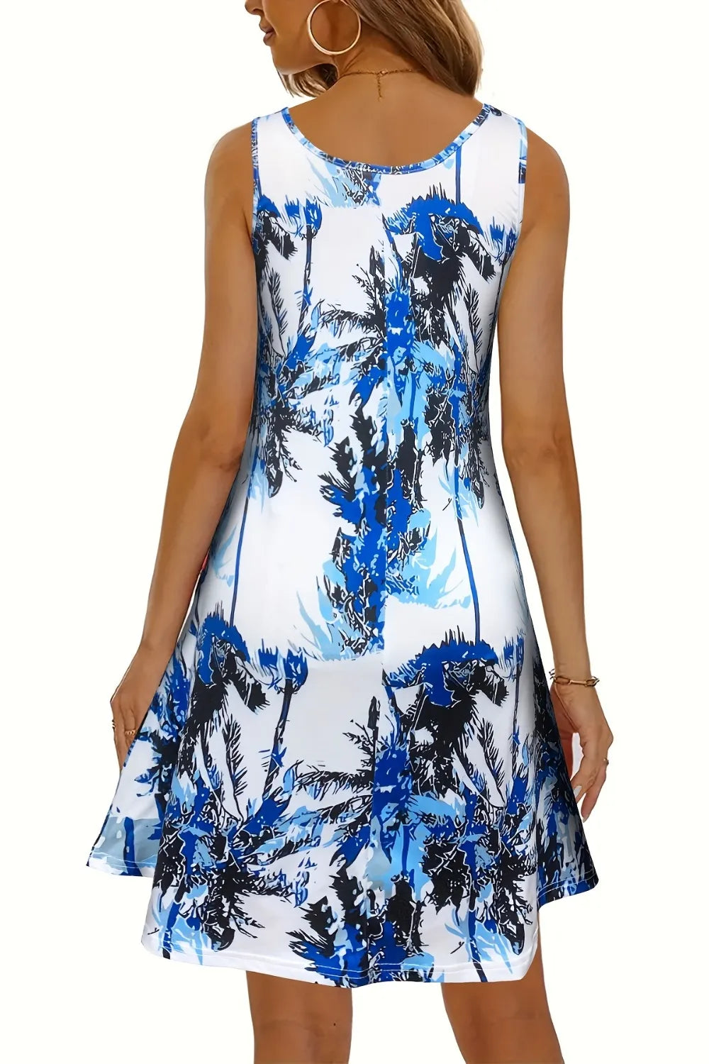 Printed Scoop-Neck Wide-Strap Mini Dress