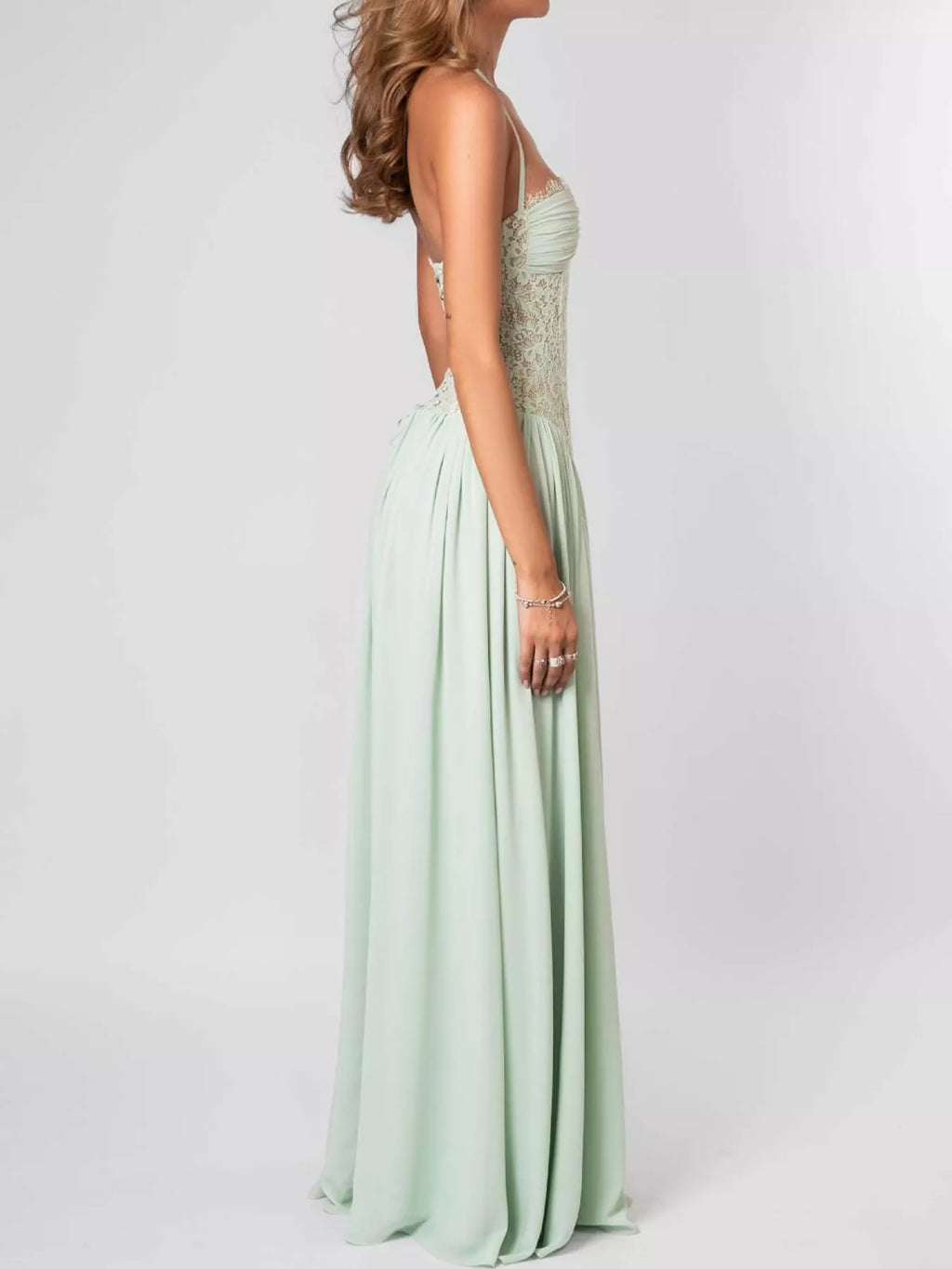 Lace Corset-Style Halter Maxi Dress