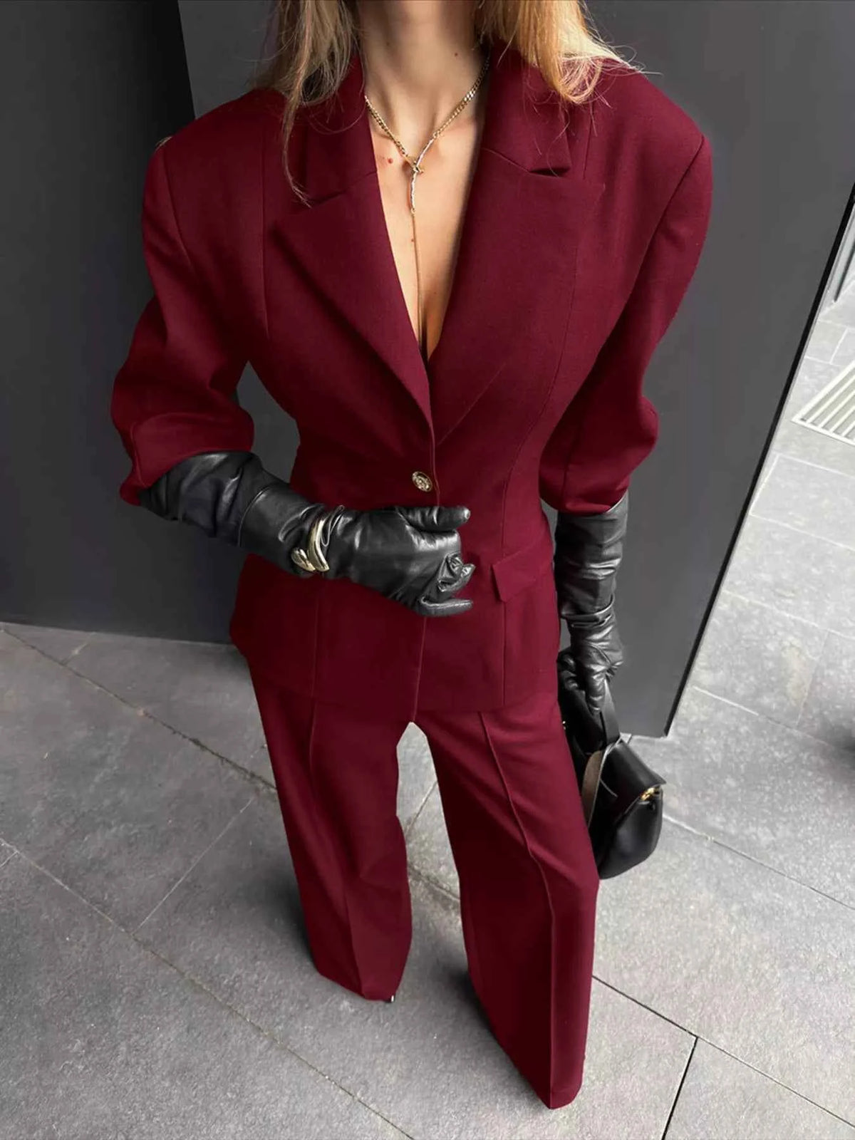 Single-Breasted Blazer & Wide-Leg Pants Set