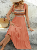 Tie-Shoulder Square-Neck Tiered Midi Dress