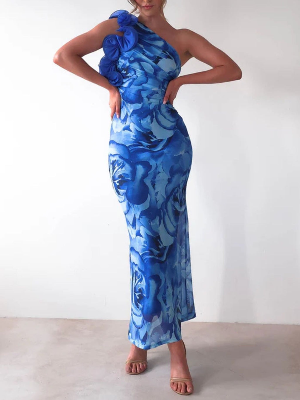 Floral-Print One-Shoulder Maxi Dress