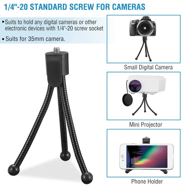 Flexible Mini Tripod Stand — Camera & Mini Projector Tabletop Mount | 1/4"-20 Universal Screw — Prime Trend Market
