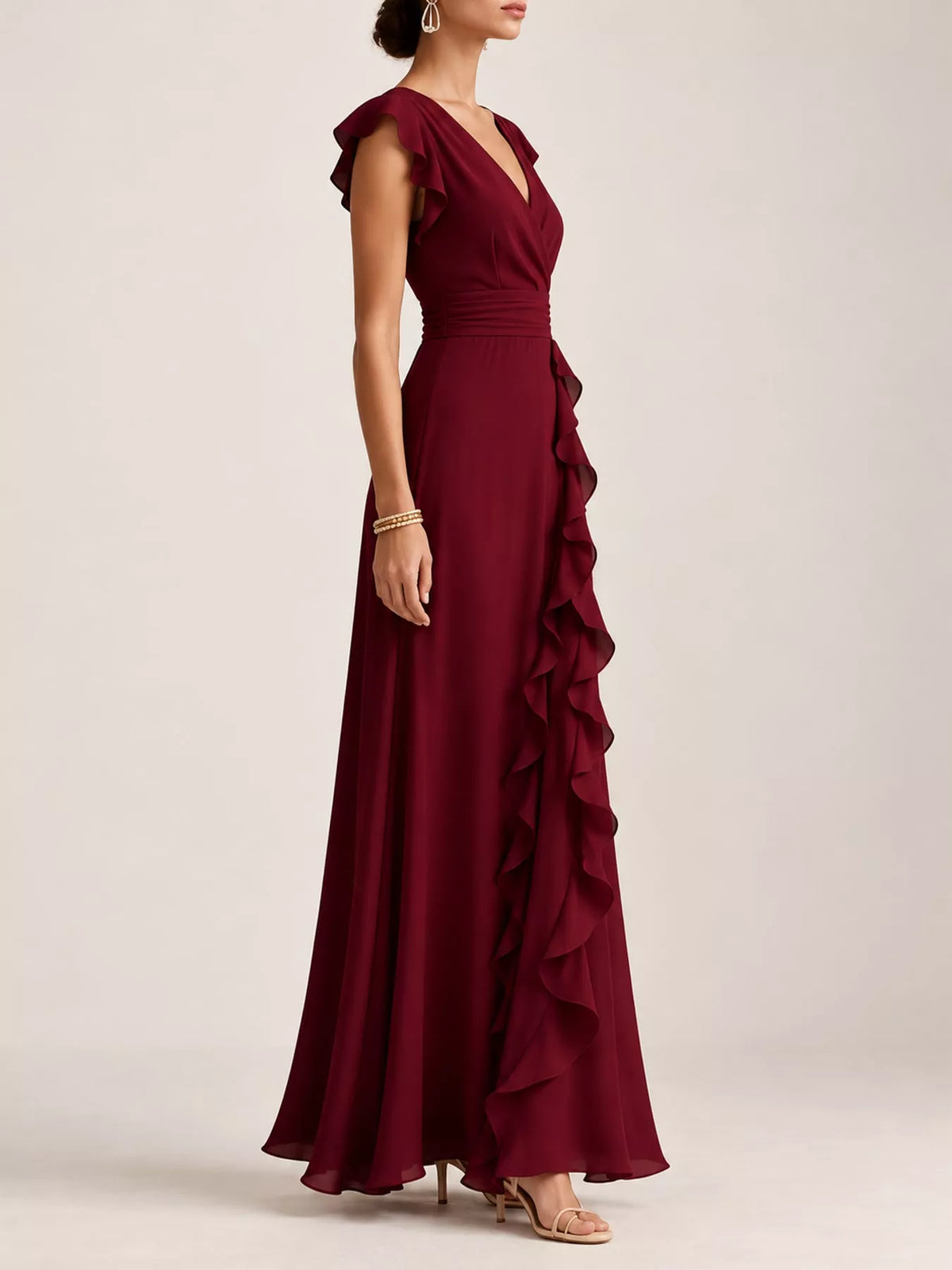 Ruffled Surplice Sleeveless Maxi Dress
