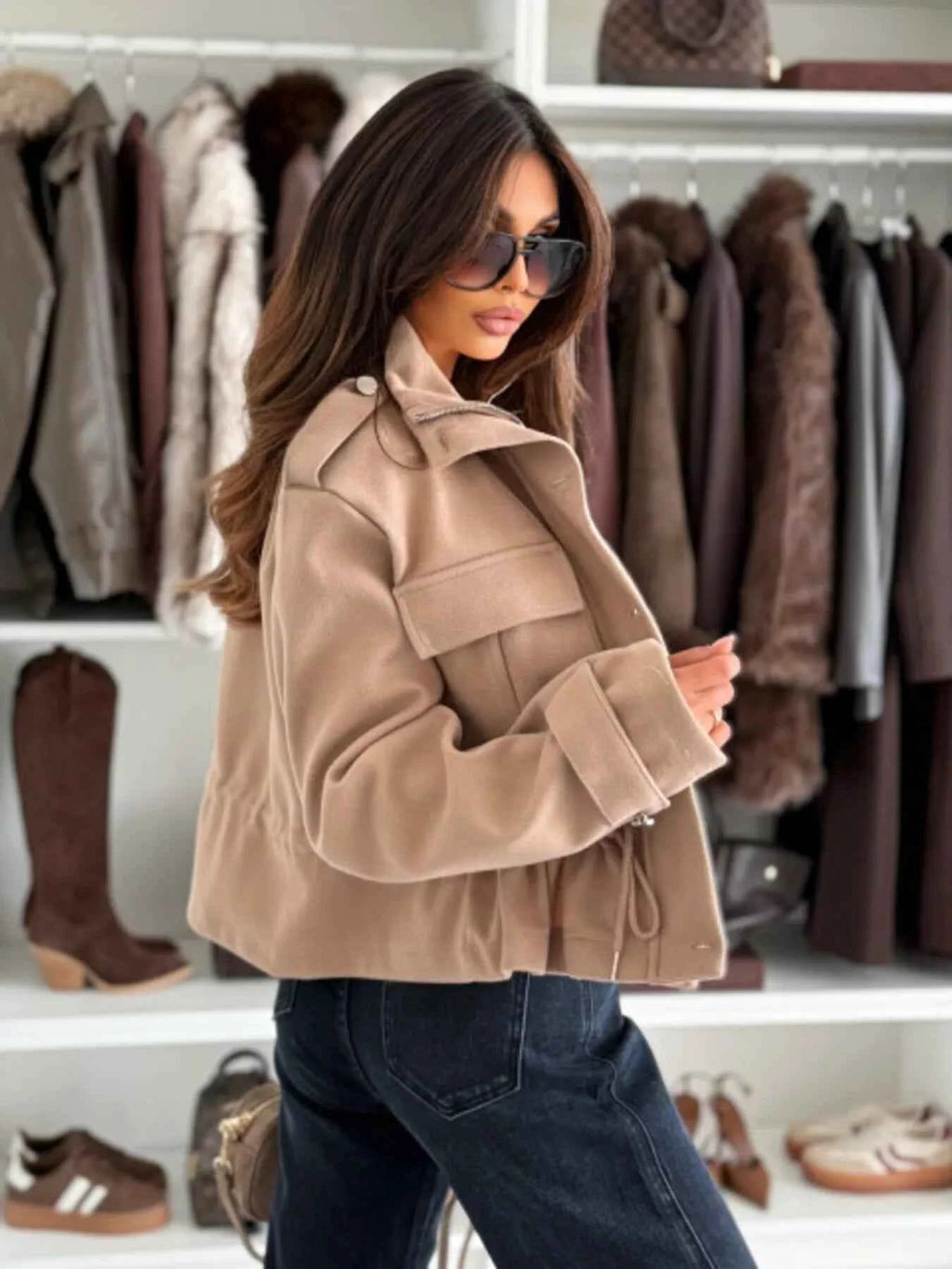 Drawstring-Waist Cropped Jacket