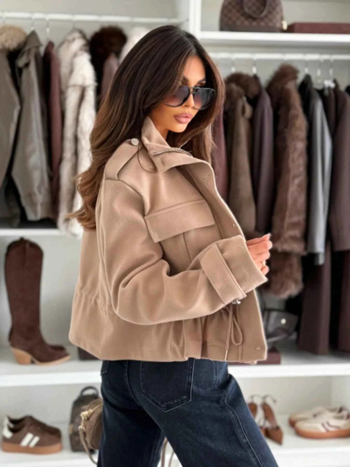 Drawstring-Waist Cropped Jacket