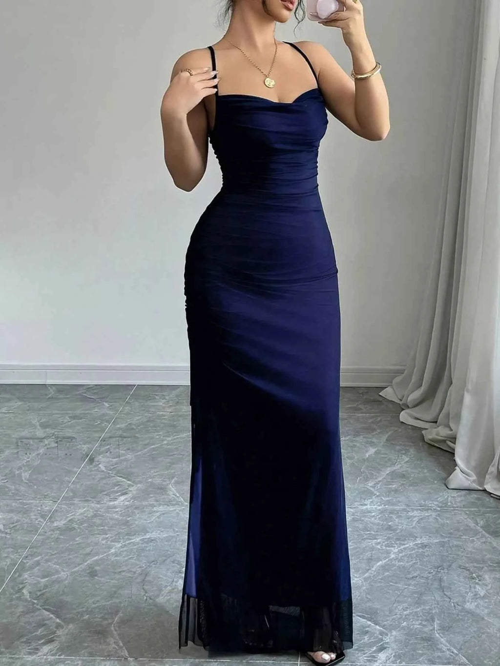 Blue Sweetheart-Neck Spaghetti-Strap Maxi Dress