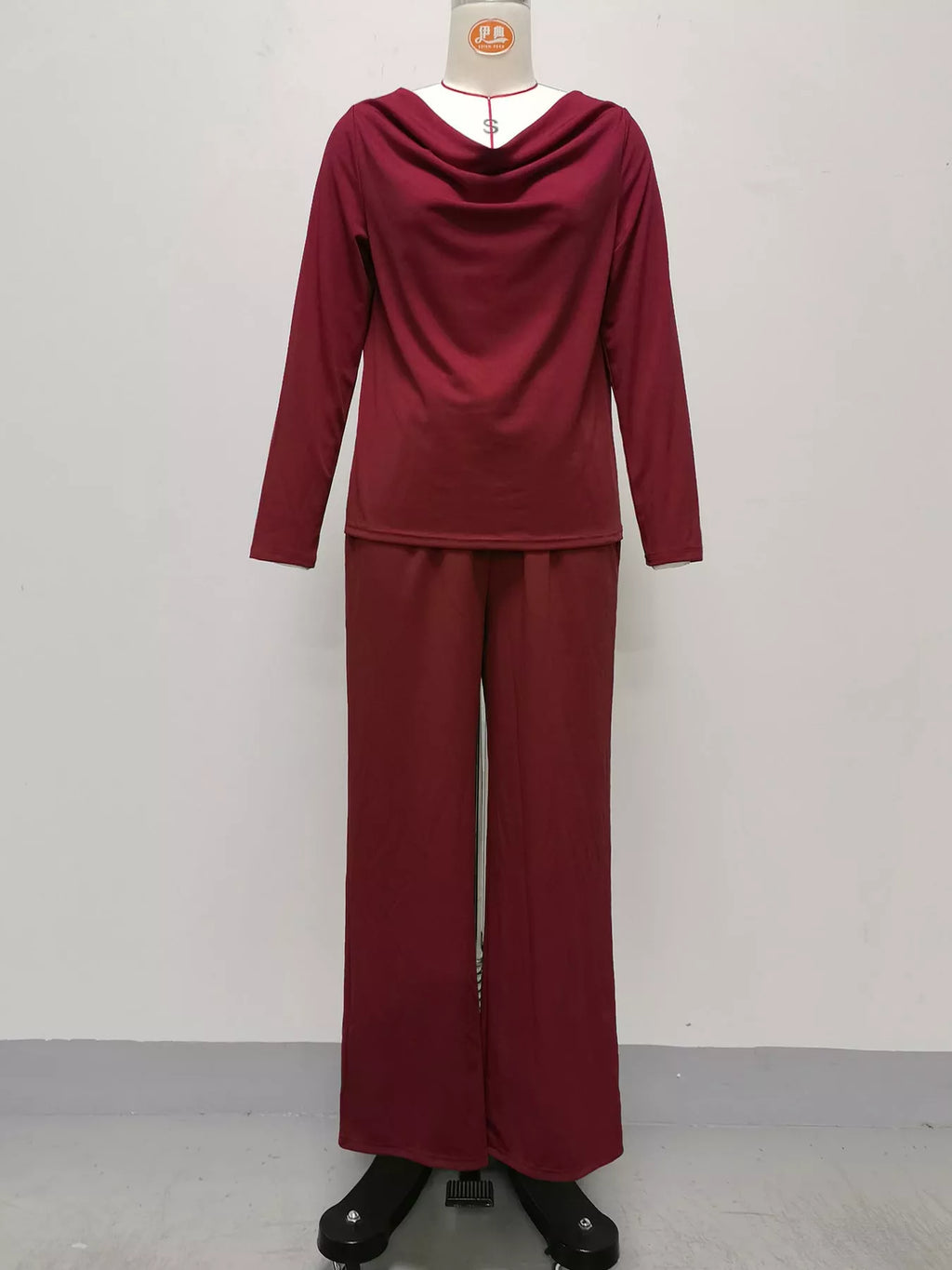 Cowl-Neck Top, Cardigan & Wide-Leg Pants Three-Piece Set