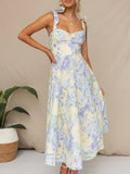 Floral Tie-Strap Sweetheart Midi Dress