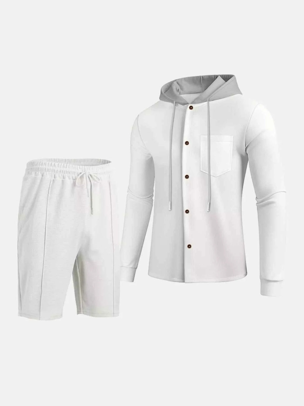 Men's Full Size Casual Hooded Button-Up Top and Shorts Set Plus Size