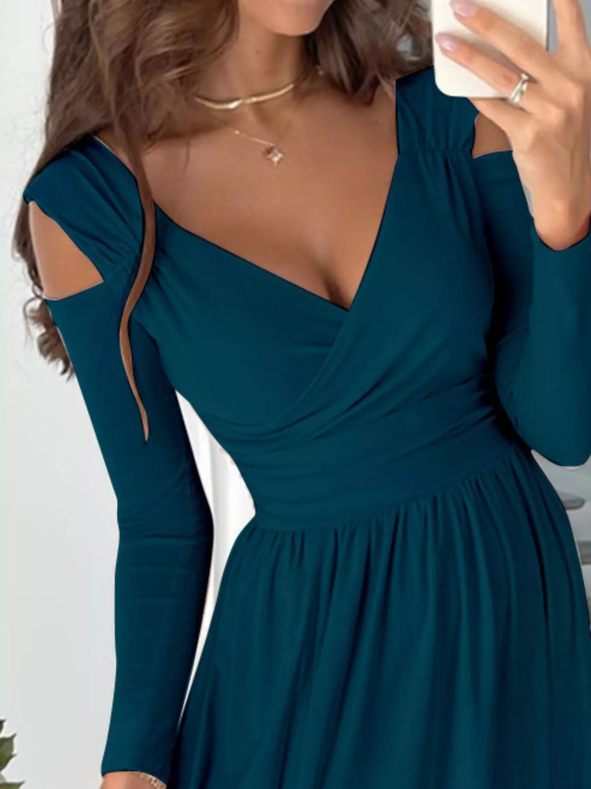 Surplice Cold-Shoulder Slit Maxi Dress