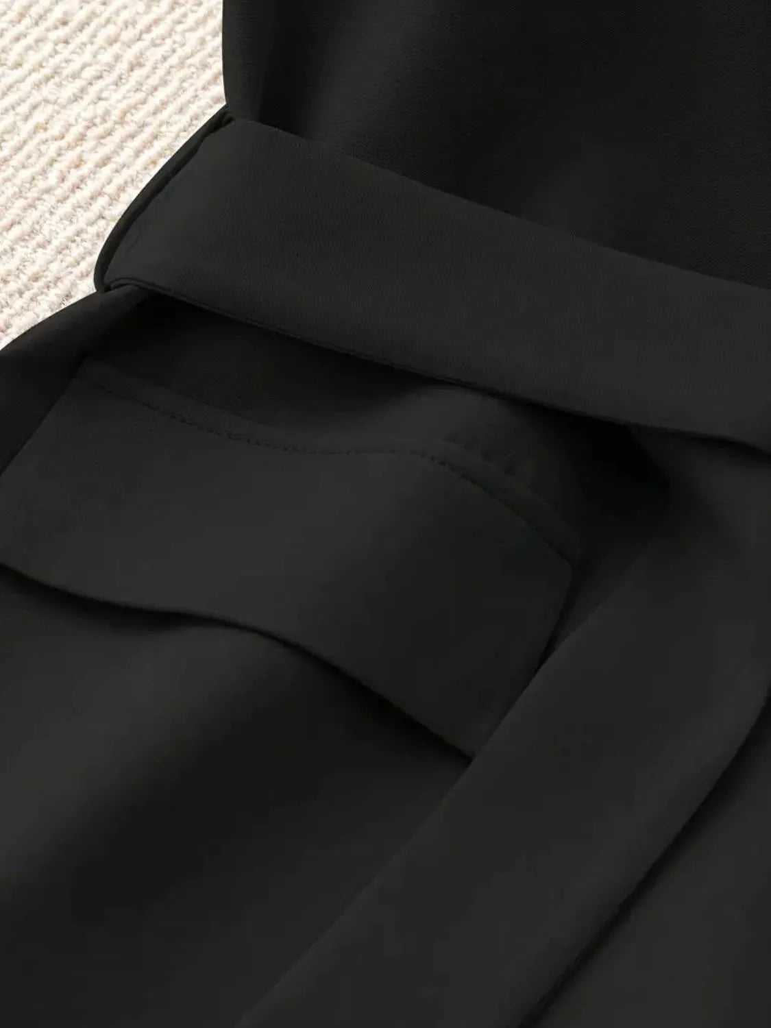 Black Tie-Waist Lapel-Collar Sleeveless Blazer