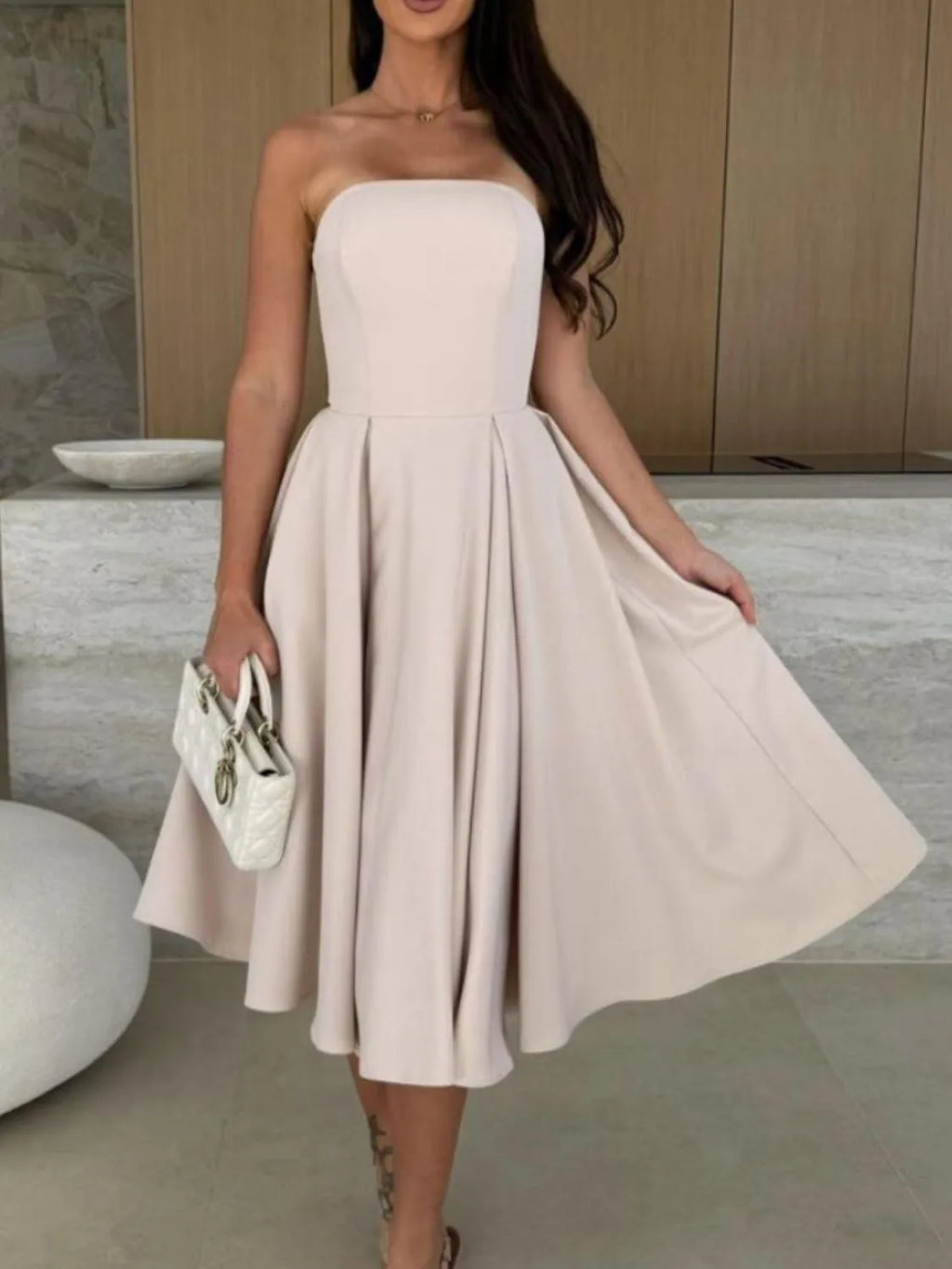 Solid-Color Tube Midi Dress