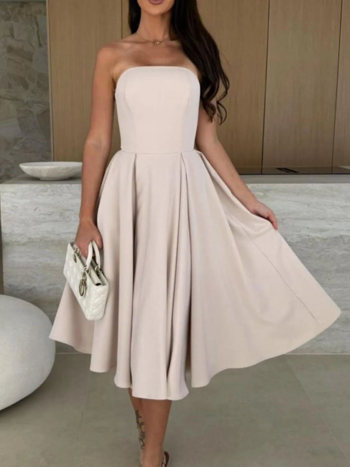 Solid-Color Tube Midi Dress