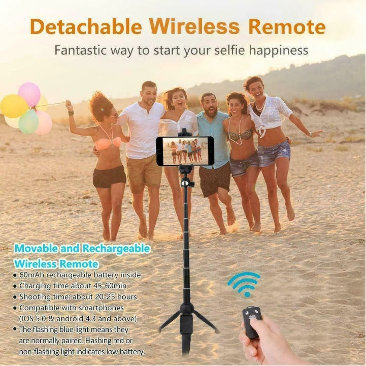 Selfie Stick Tripod with Bluetooth Remote | 40" Portable | iPhone & Android | Black — Prime Trend Market