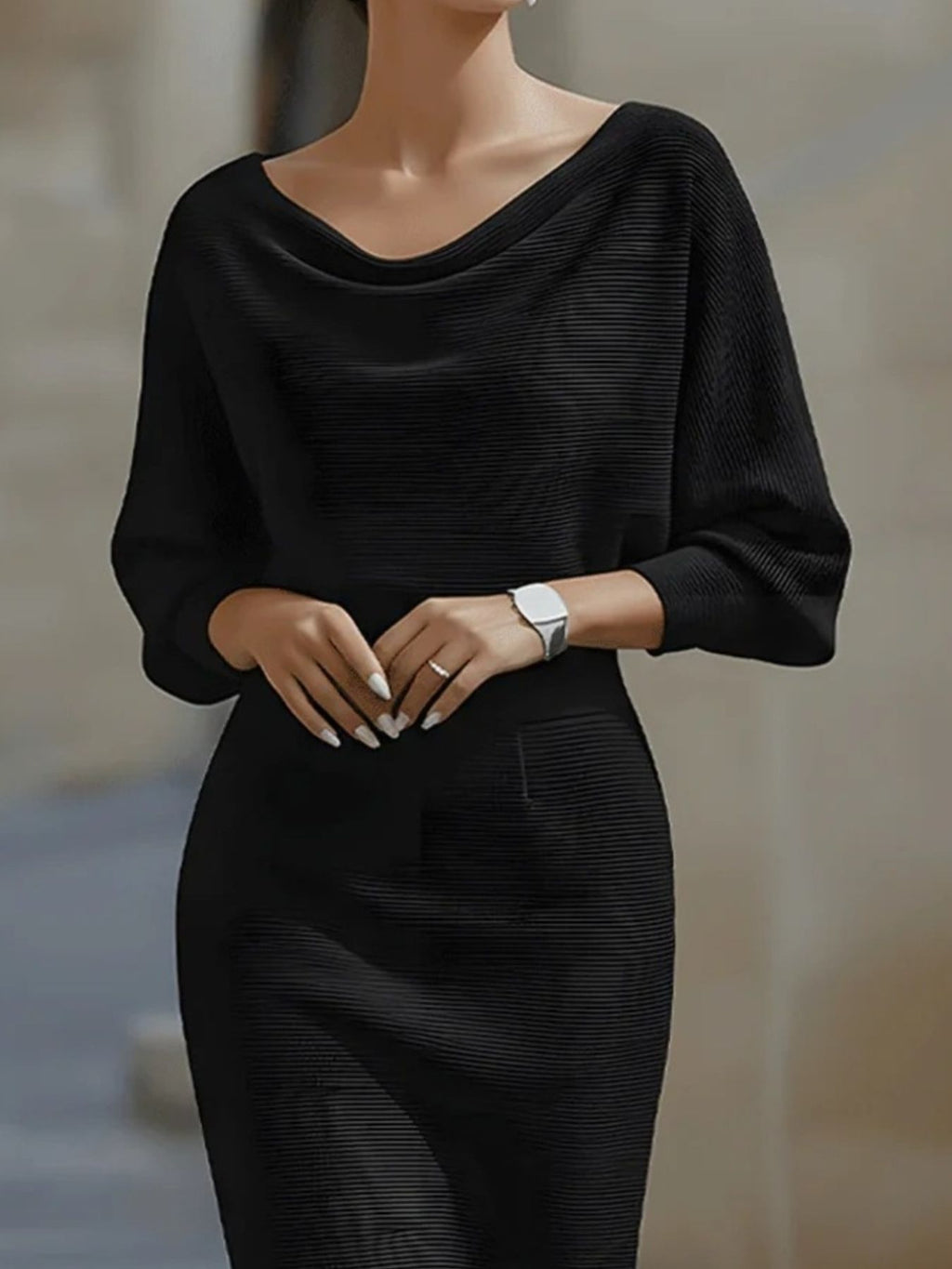 Cowl-Neck Knit Bodycon Midi Dress