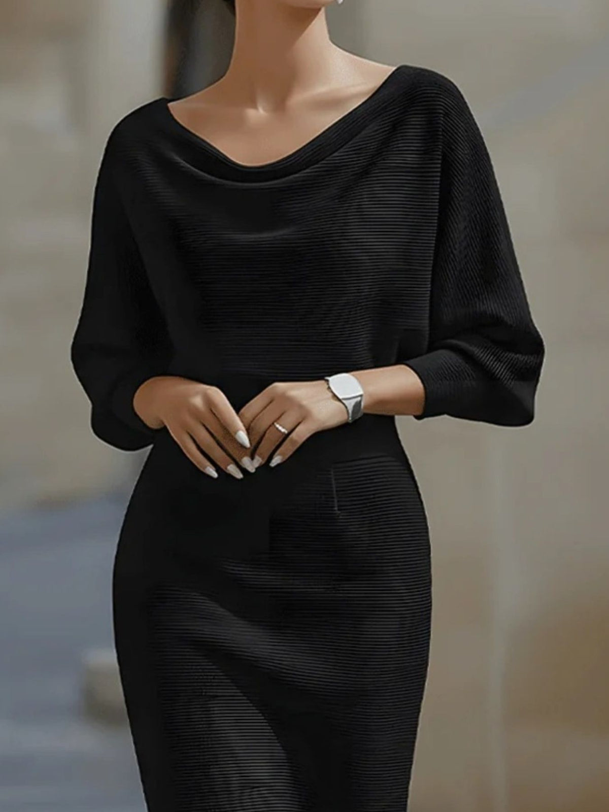 Cowl-Neck Knit Bodycon Midi Dress