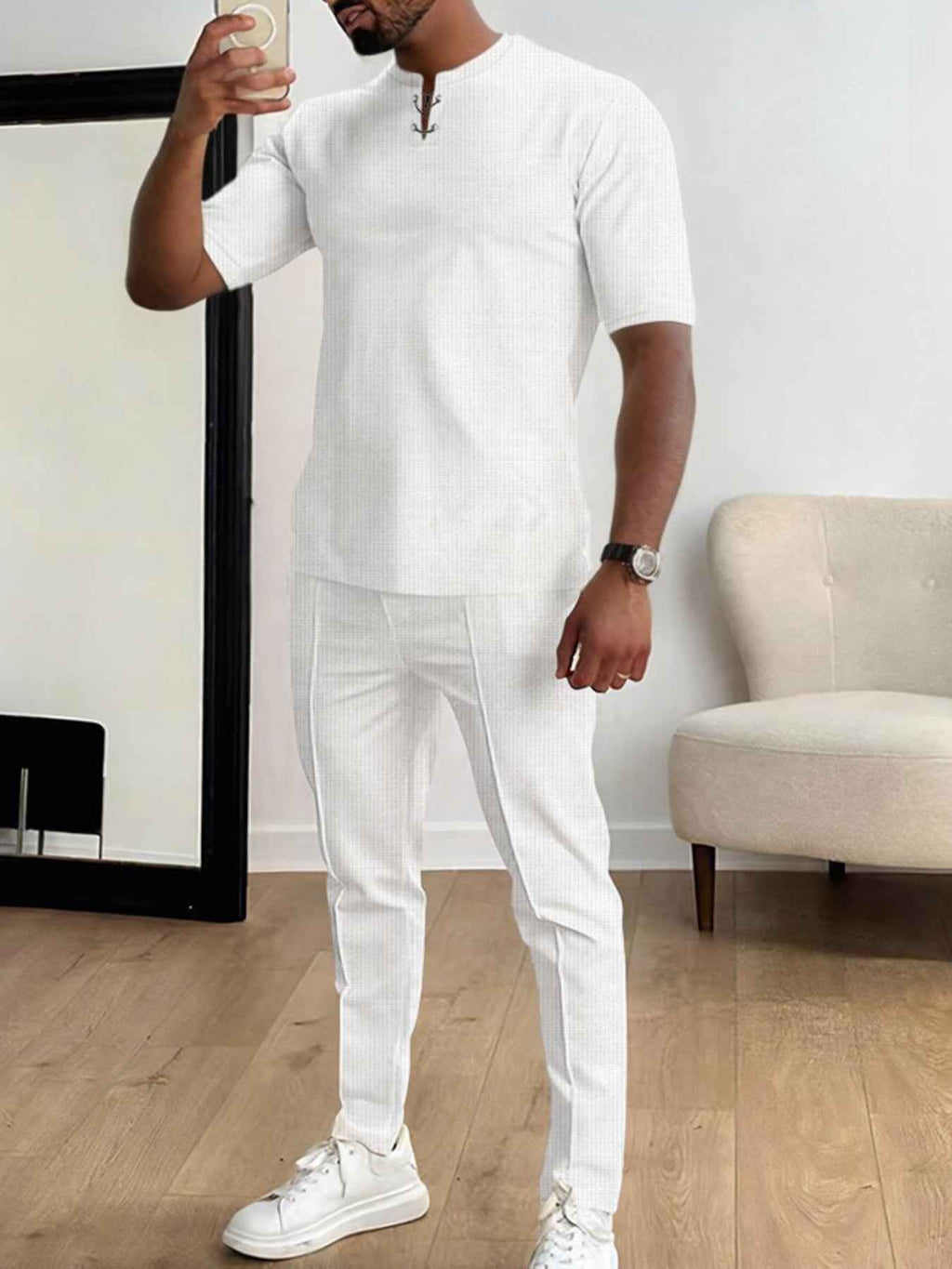 Men's Full Size Casual Short-Sleeve Top and Pants Set Plus Size