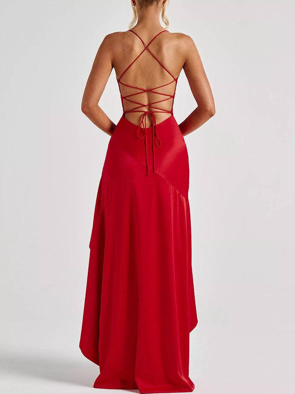 High-Low Ruffle-Hem Evening Dress
