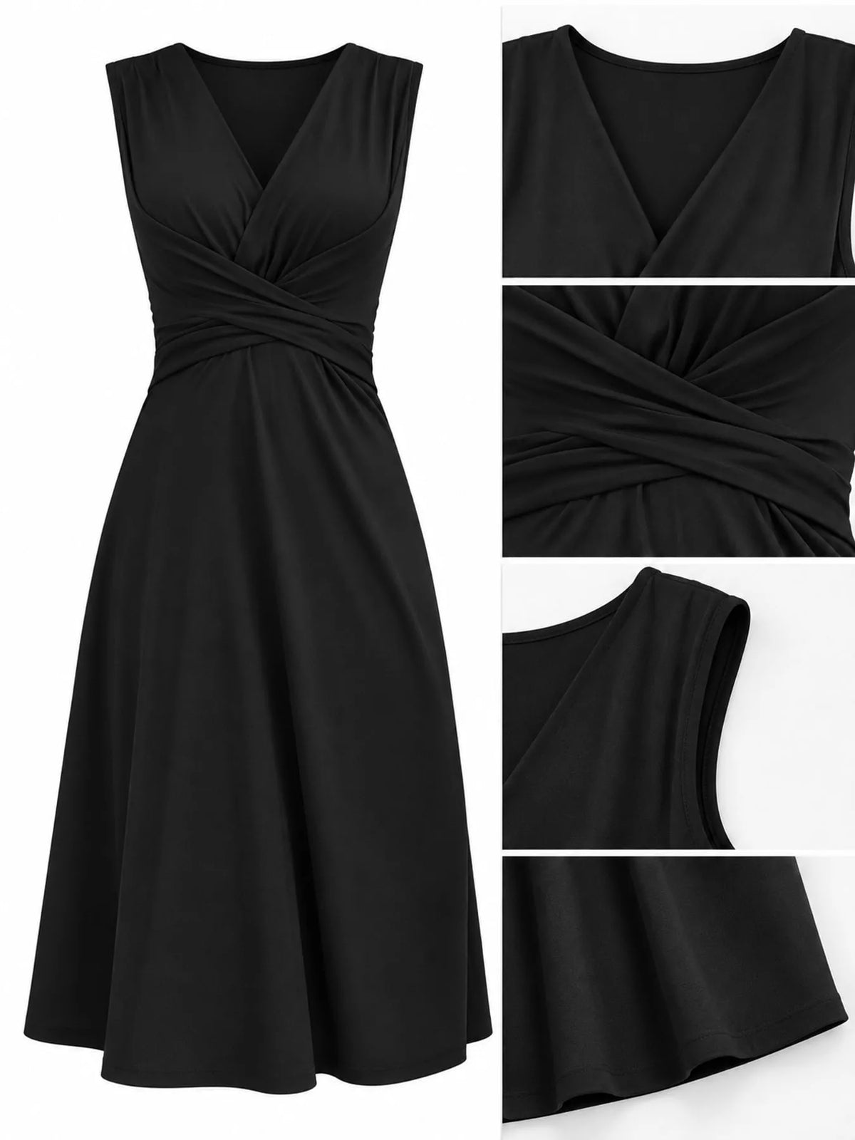 V-Neck Crisscross Ruched Dress, Long-Sleeve & Sleeveless, S–3XL