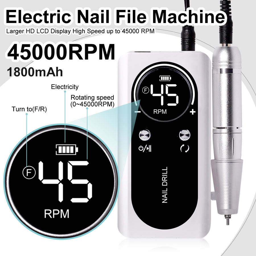 Professional Electric Nail Drill Machine | 45,000 RPM | Cordless Rechargeable | LCD Display | E-File Kit — Prime Trend Market