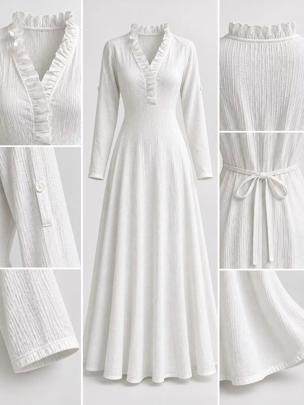 Frill V-Neck Roll-Tab Sleeve Maxi Dress, XS–3XL