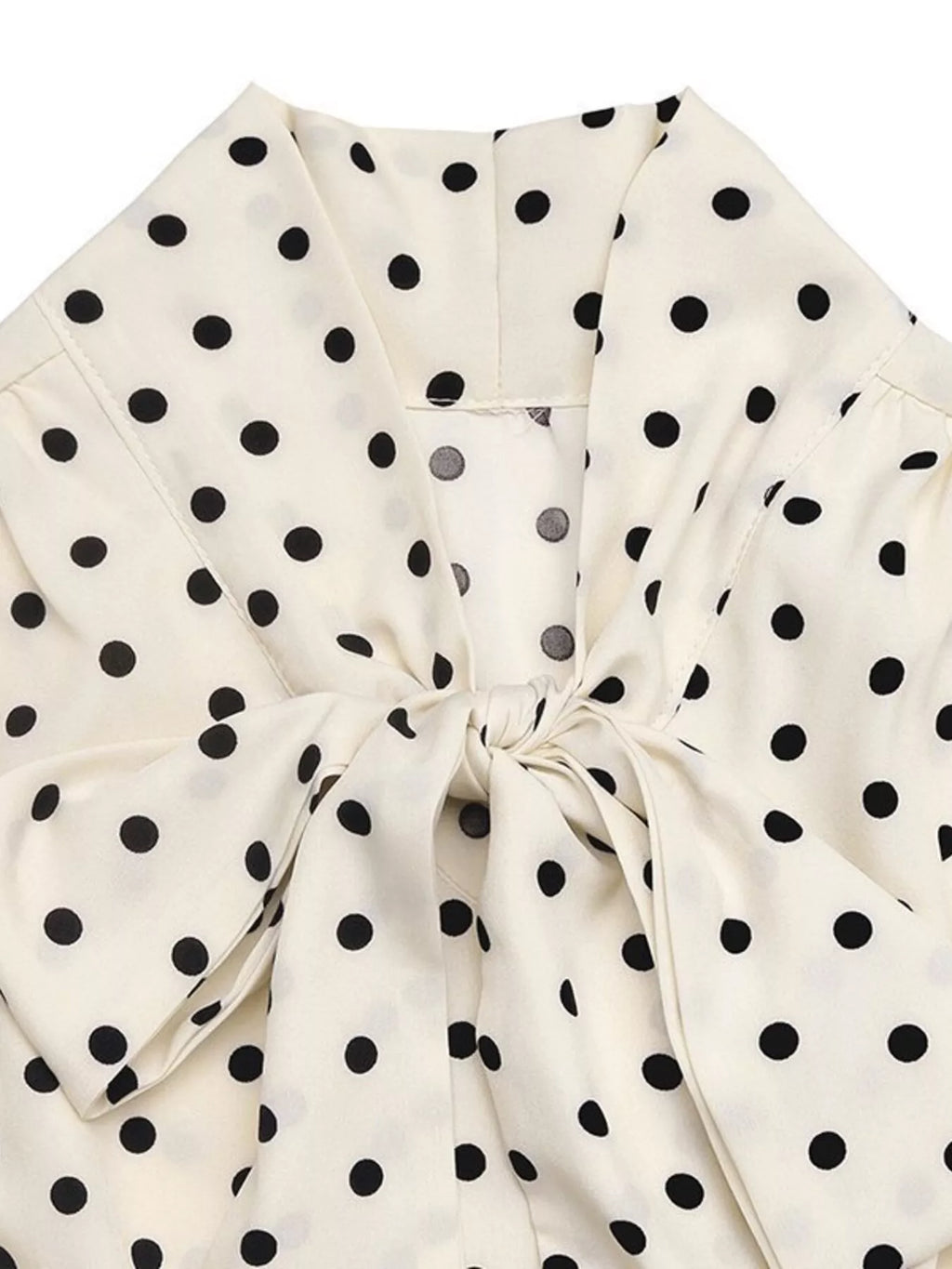 Polka-Dot Tie-Neck Long-Sleeve Midi Dress