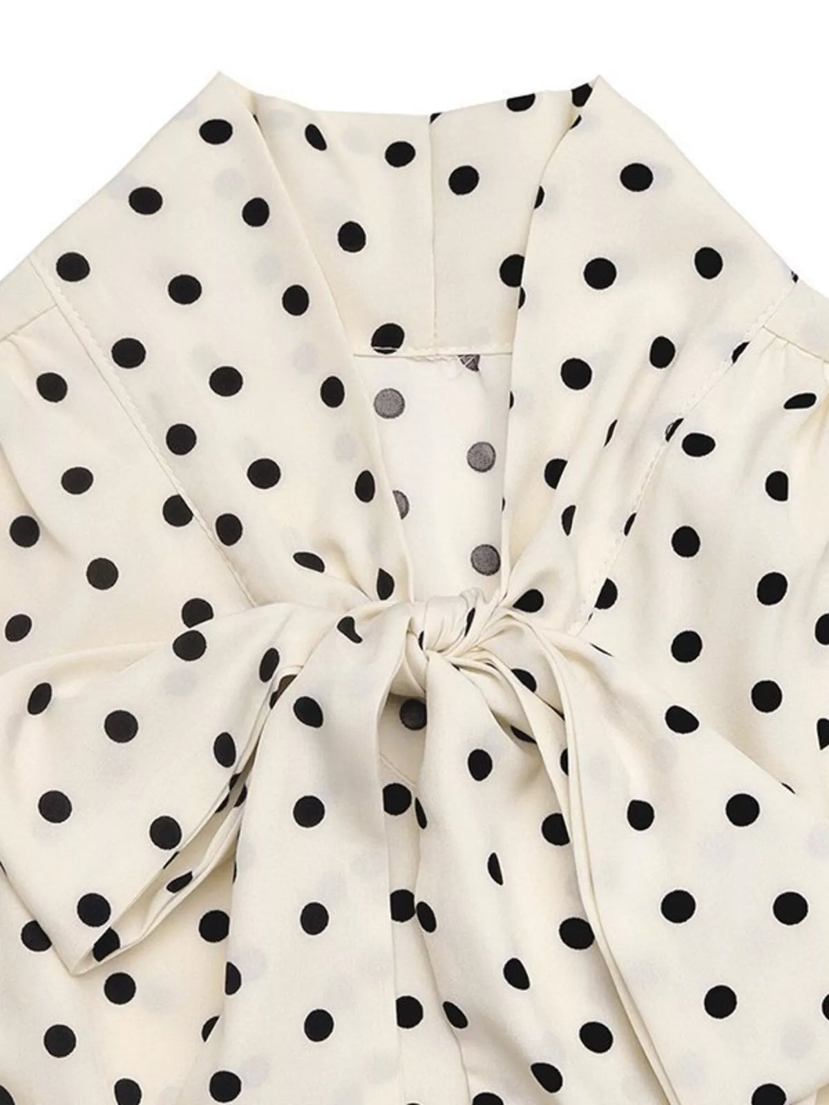 Polka-Dot Tie-Neck Long-Sleeve Midi Dress
